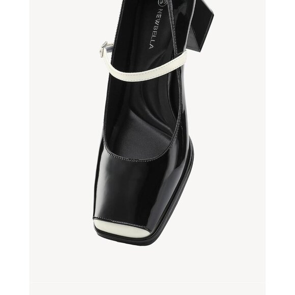 🆕Women's Black Mary Jane Pumps - Low Block Heel, Square Toe, Adjustable Strap - Picture 3 of 5